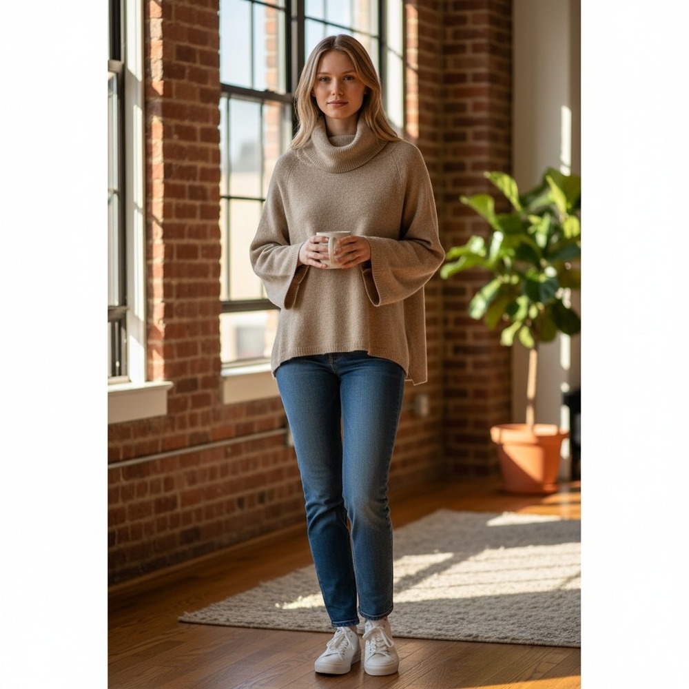 Coldwater Creek Sweater Oatmeal/Tan 100% Cashmere EUC Bell Sleeve S (6-8)